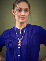 Women's Royal Blue Hem Embroidered Shirt With Palazzos