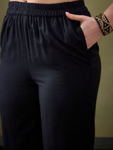 Women's Black Casual Regular Fit Three Quarter Sleeves Co-ords Set