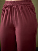 Women's Maroon All Over Embroidered Shirt With Palazzos