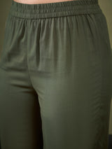 Women's Olive Casual Fit & Flared Three Quarter Sleeves Co-ords Set