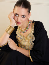 Women's Black Rayon Embroidered Short Kurta With Dhoti Skirt