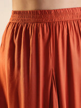 Women's Rust Rayon Embroidered Short Kurta With Dhoti Skirt
