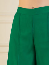 Women's Green Printed Cape With Flared Pant & Crop Top