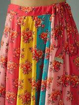 Women's Red Multi Color Peplum Top With Anarkali Skirt