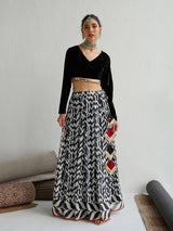 Women's Black Festive Crop Top With Anarkali Skirt