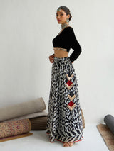 Women's Black Festive Crop Top With Anarkali Skirt