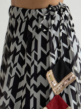 Women's Black Festive Crop Top With Anarkali Skirt