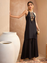 Women's Black Festive Regular Fit Sleeveless Kurta Sets