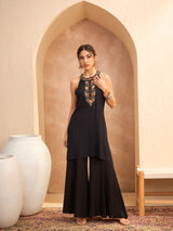 Women's Black Festive Regular Fit Sleeveless Kurta Sets