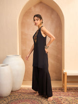 Women's Black Festive Regular Fit Sleeveless Kurta Sets