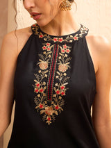 Women's Black Festive Regular Fit Sleeveless Kurta Sets