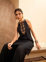 Women's Black Festive Regular Fit Sleeveless Kurta Sets