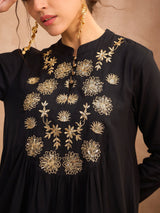 Women's Black Festive Peplum Top With Dhoti Skirt