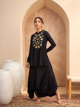 Women's Black Festive Peplum Top With Dhoti Skirt