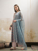 Women's Gray Casual Regular Fit Sleeveless Kurta Sets
