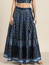 Women's Navy Festive Fit & Flared Skirt