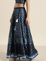 Women's Navy Festive Fit & Flared Skirt