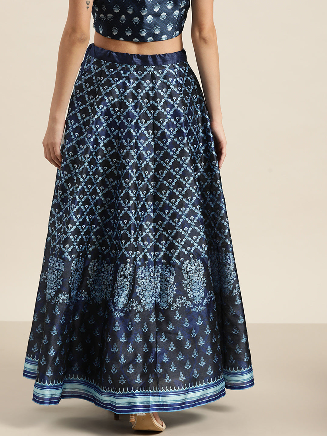 Women's Navy Festive Fit & Flared Skirt