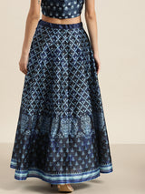 Women's Navy Festive Fit & Flared Skirt