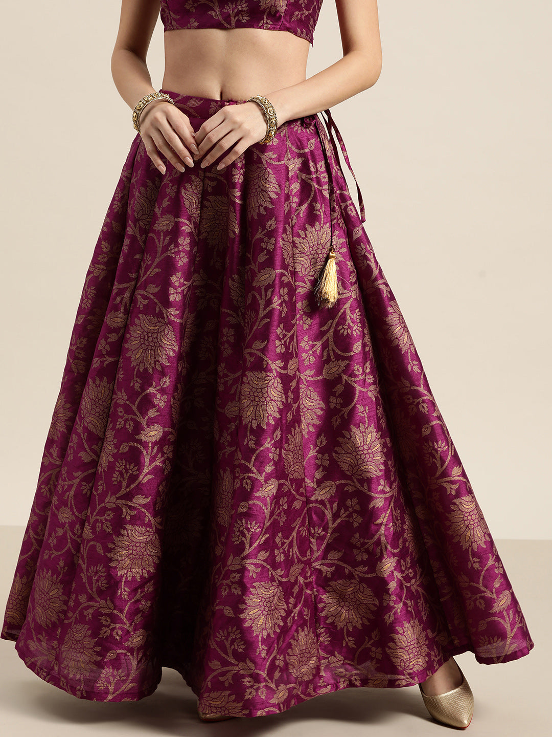 Women's Purple Festive Fit & Flared Skirt