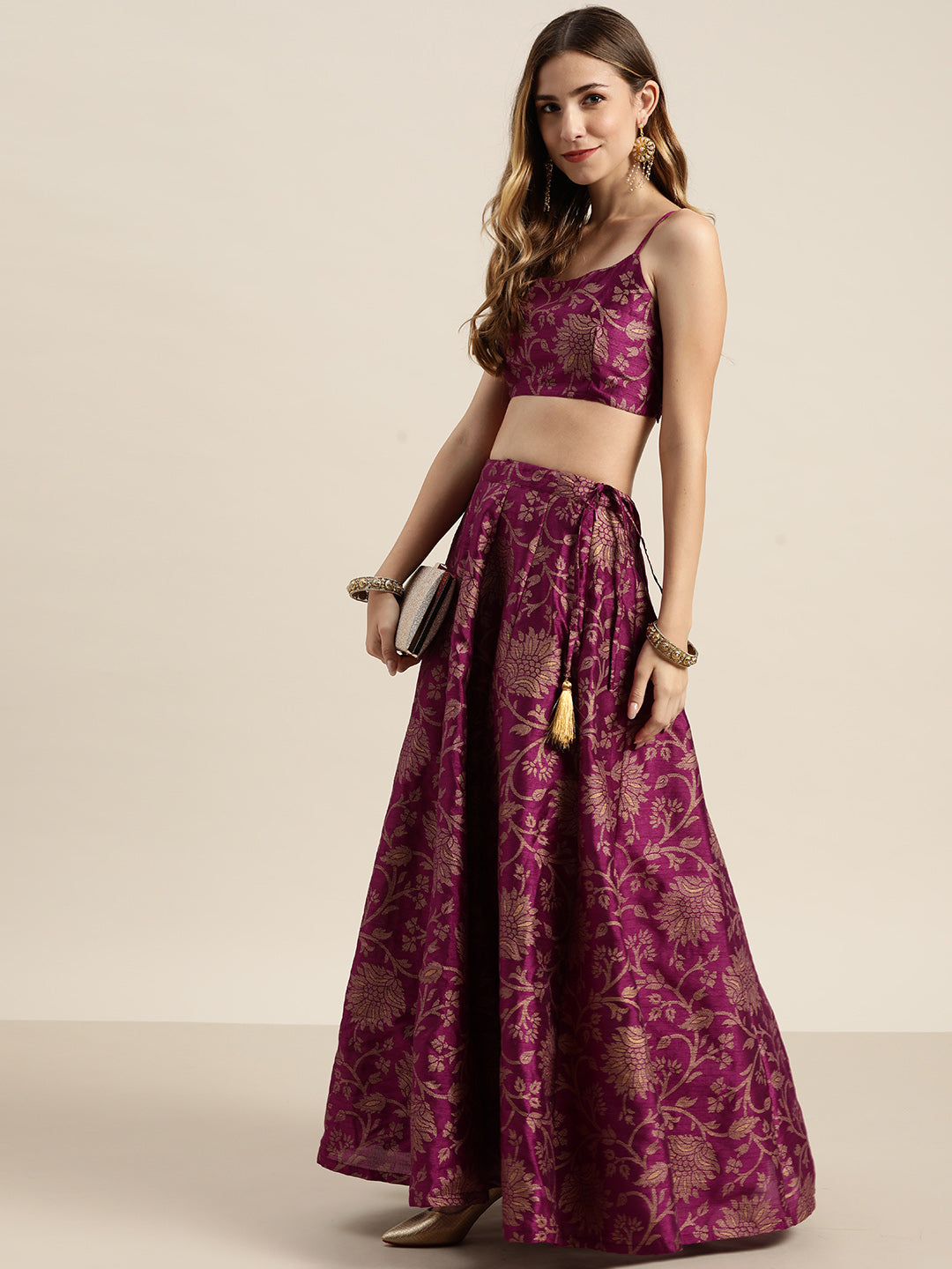 Women's Purple Festive Fit & Flared Skirt