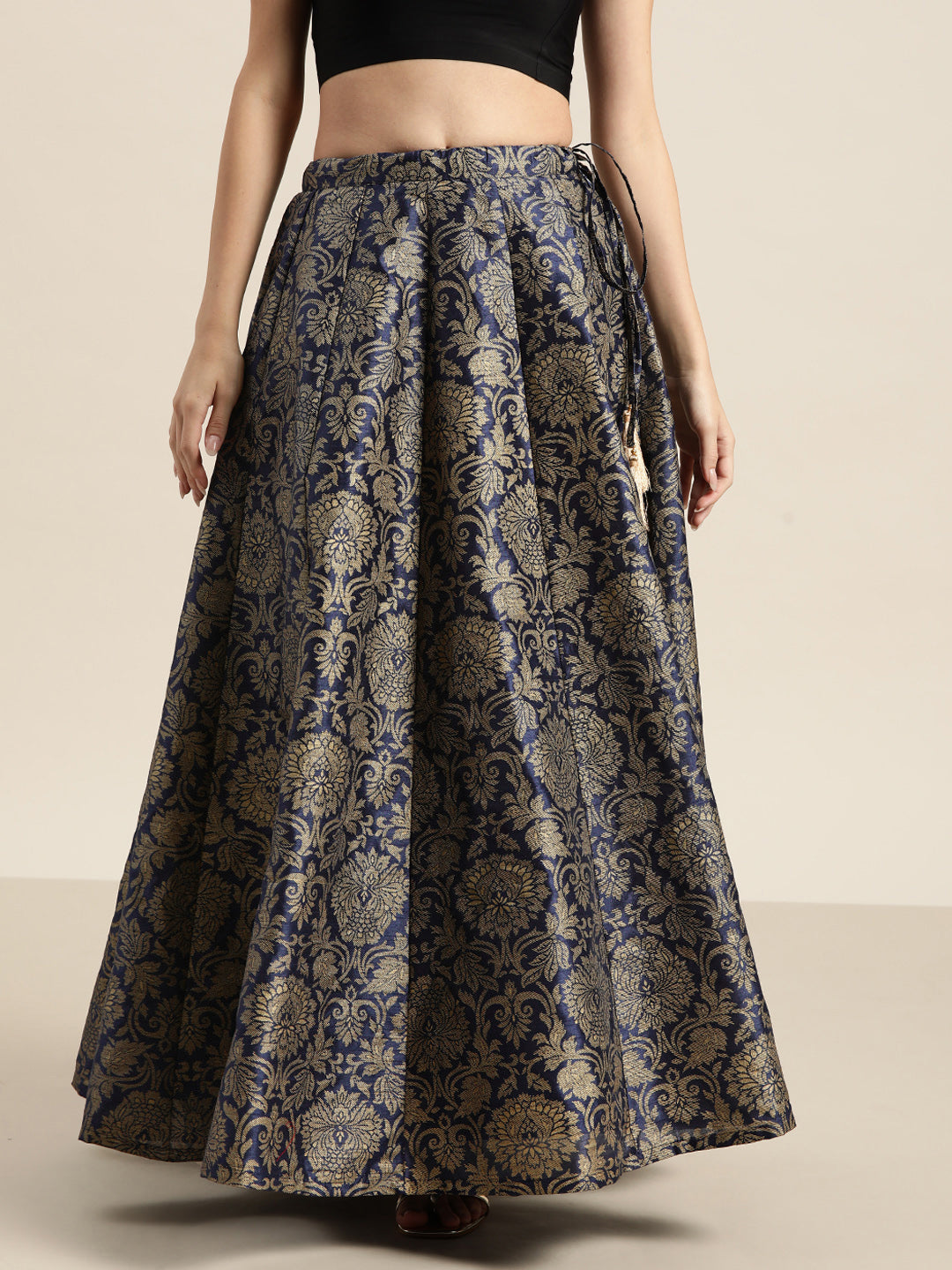 Women's Navy Festive Fit & Flared Skirt