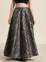 Women's Navy Festive Fit & Flared Skirt