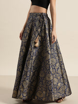 Women's Navy Festive Fit & Flared Skirt