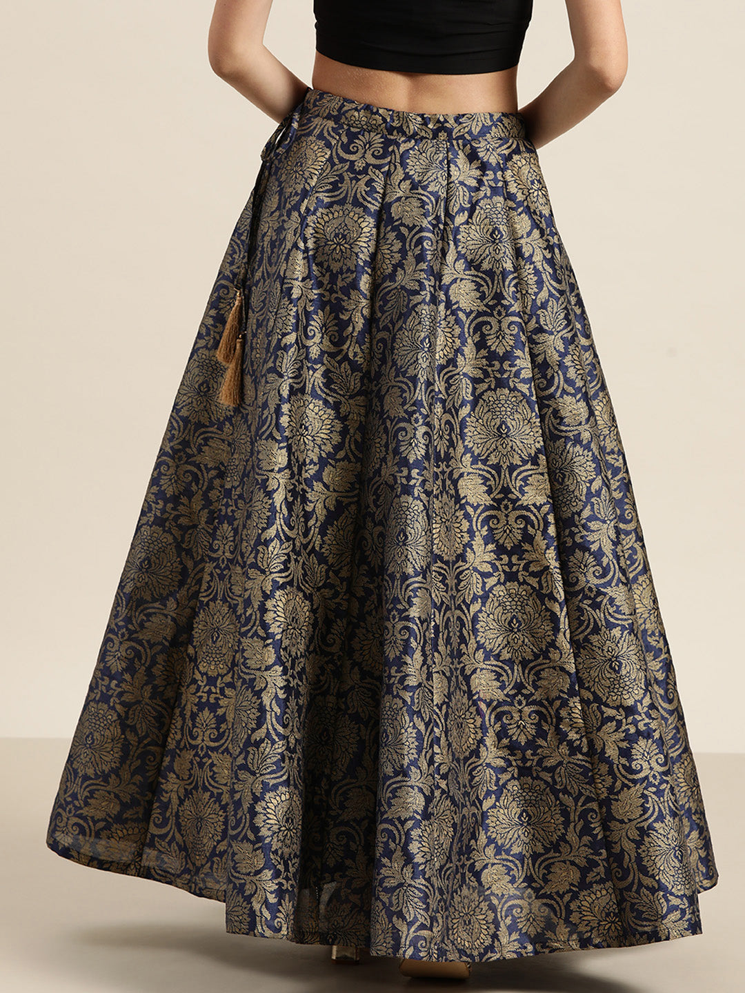 Women's Navy Festive Fit & Flared Skirt