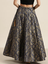 Women's Navy Festive Fit & Flared Skirt