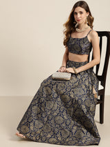 Women's Navy Festive Fit & Flared Skirt
