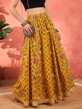Women's Yellow Floral Elasticated Anarkali Skirt