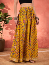 Women's Yellow Floral Elasticated Anarkali Skirt