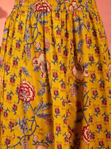 Women's Yellow Floral Elasticated Anarkali Skirt