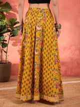 Women's Yellow Floral Elasticated Anarkali Skirt