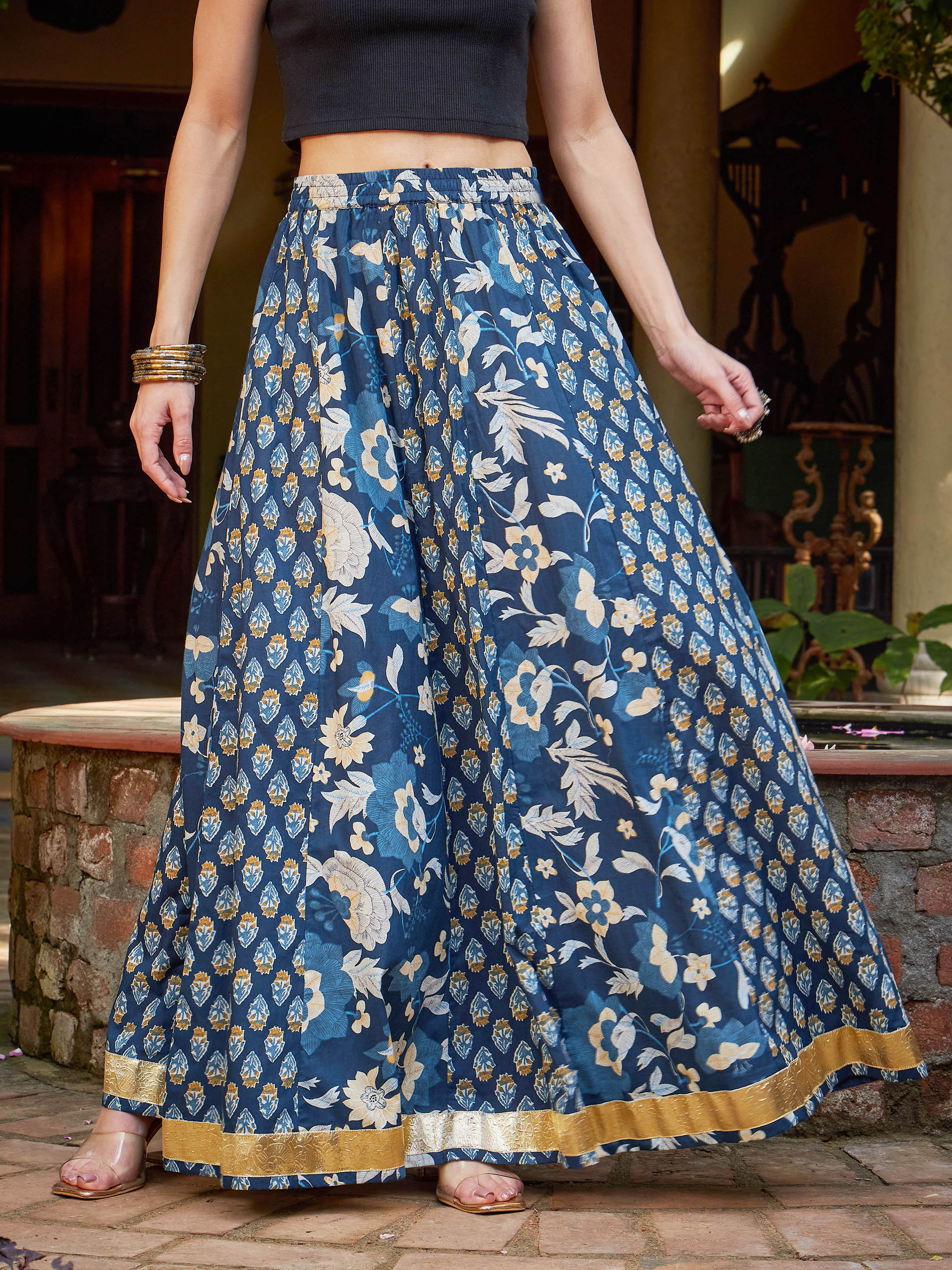 Women's Navy Casual Fit & Flared Skirt