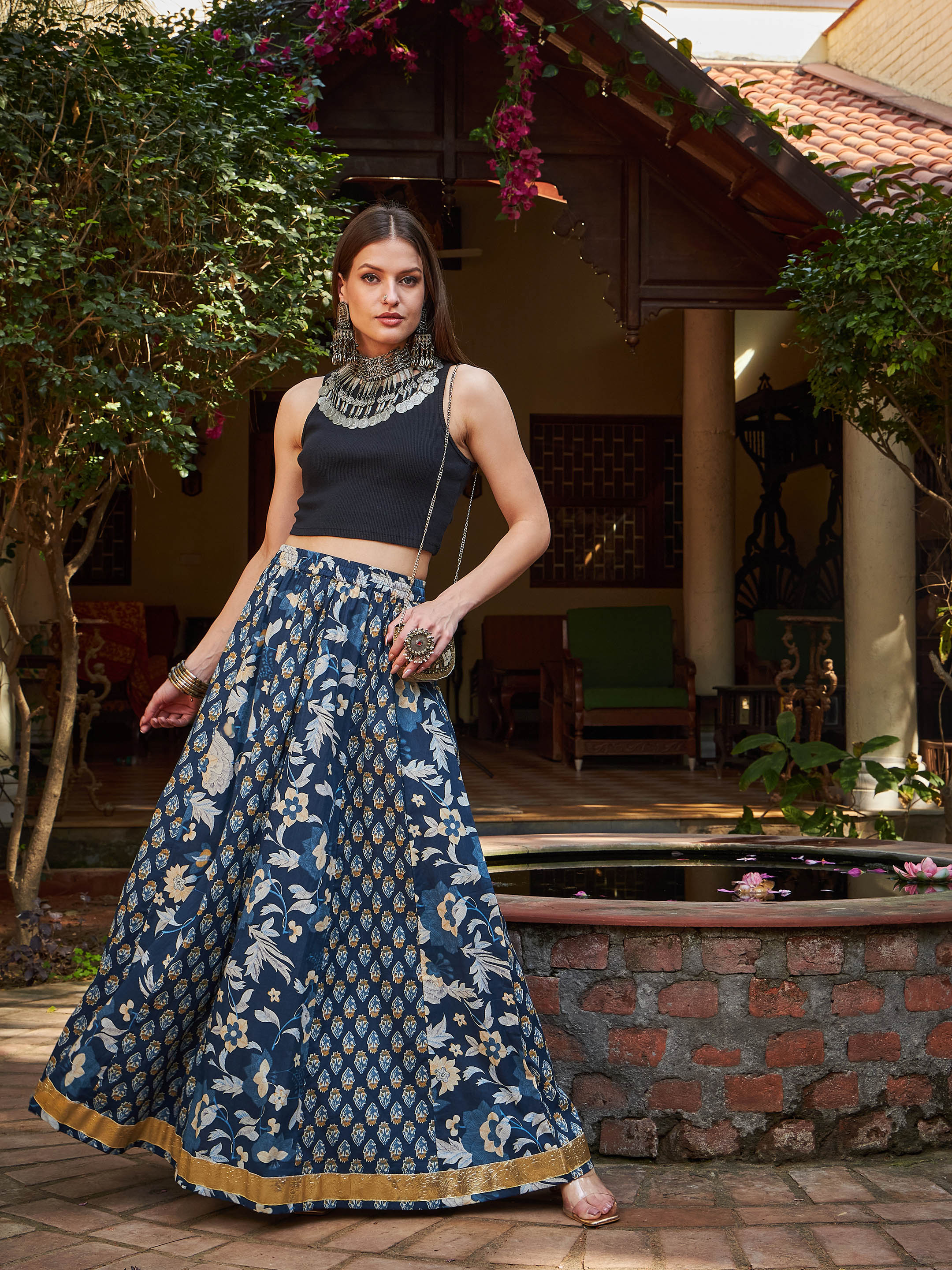 Women's Navy Casual Fit & Flared Skirt