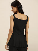 Women's Black Zari Embroidered Liva Strappy Top