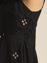 Women's Black Zari Embroidered Liva Strappy Top