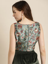 Women's Olive Floral Sweetheart Neck Crop Top