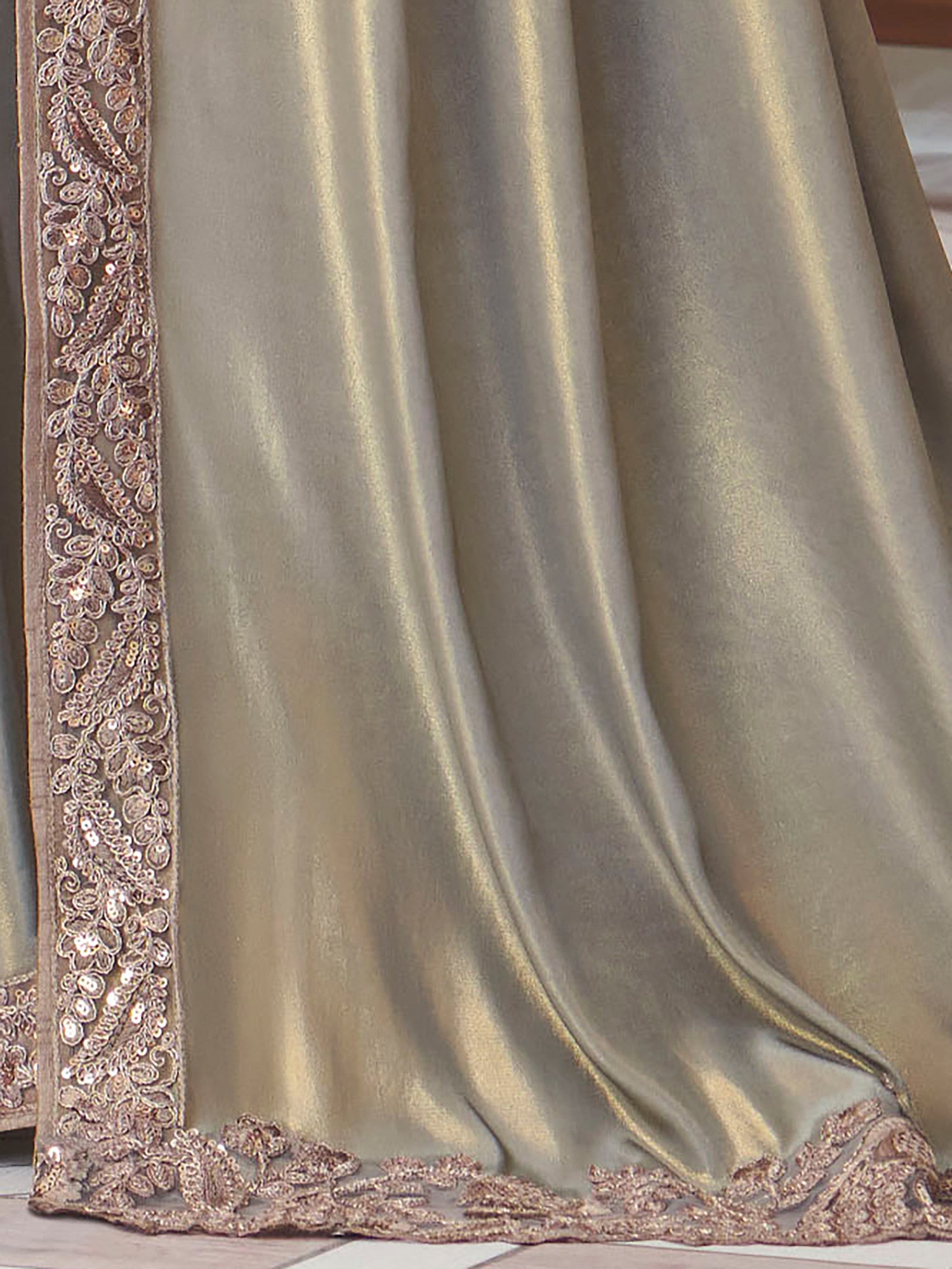 Women's Satin Silk Grey Embellished Designer Saree with Blouse Piece