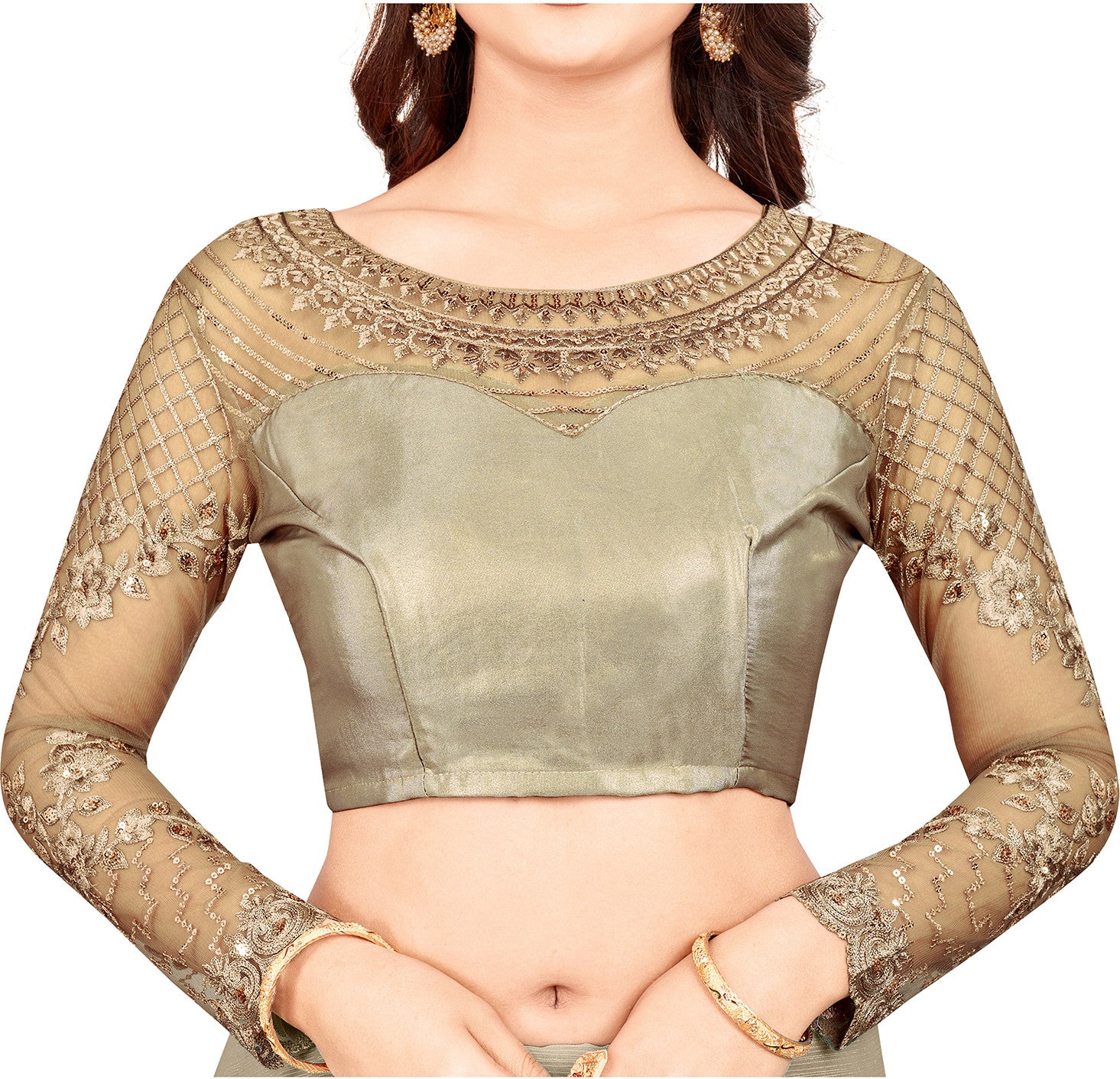Women's Satin Silk Grey Embellished Designer Saree with Blouse Piece