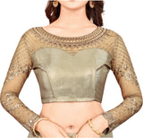 Women's Satin Silk Grey Embellished Designer Saree with Blouse Piece
