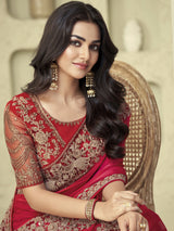 Women's Georgette Pink Embellished Designer Saree with Blouse Piece