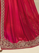 Women's Georgette Pink Embellished Designer Saree with Blouse Piece