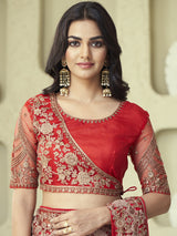 Women's Georgette Pink Embellished Designer Saree with Blouse Piece