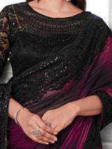 Women's Georgette Pink Embellished Designer Saree with Blouse Piece