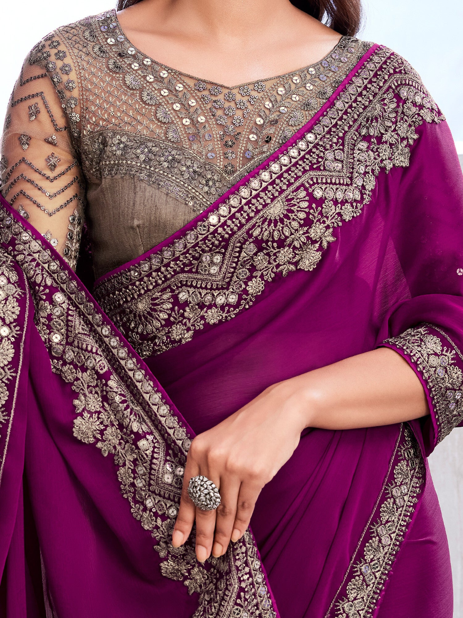 Women's Satin Silk Pink Embellished Designer Saree with Blouse Piece
