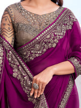 Women's Satin Silk Pink Embellished Designer Saree with Blouse Piece