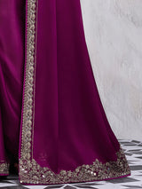 Women's Satin Silk Pink Embellished Designer Saree with Blouse Piece